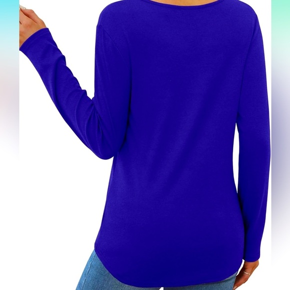 OFEEFAN Long Sleeve V Neck Dressy Blouse, Loose Fit Tunic Top Curved Hem size L - Picture 3 of 7